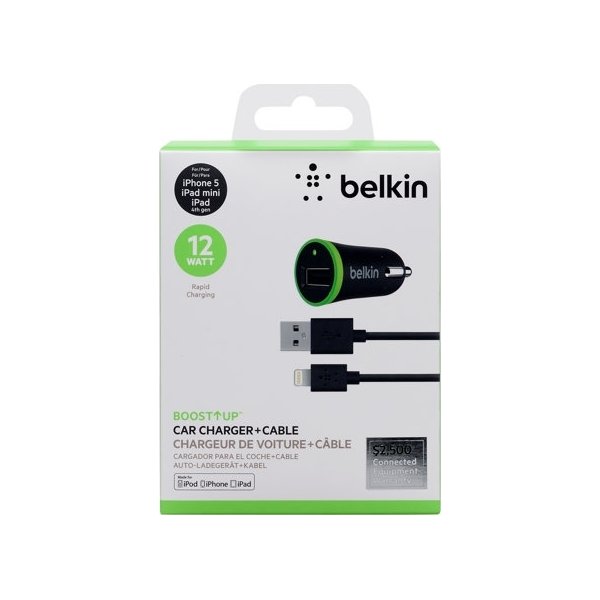 Belkin Biloplader 12W, 2.4A, inkl lightning-kabel
