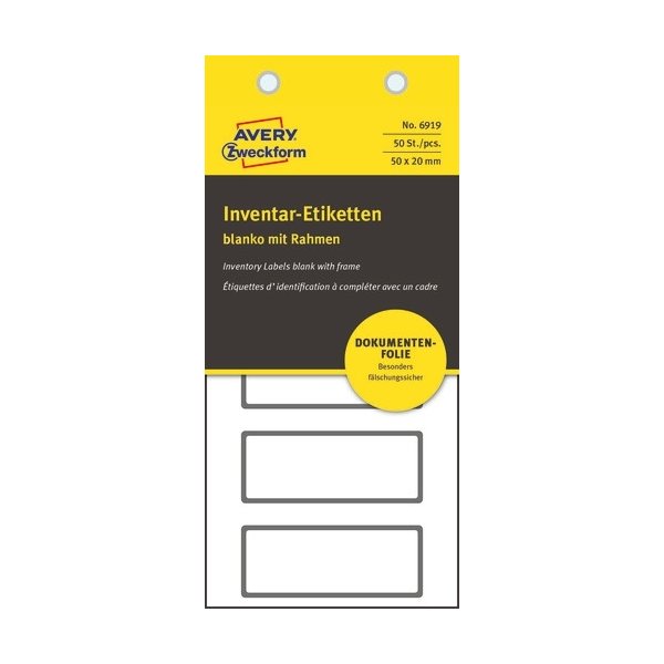 Avery Etiketter til inventar, NoPeel, 50 x 20 mm