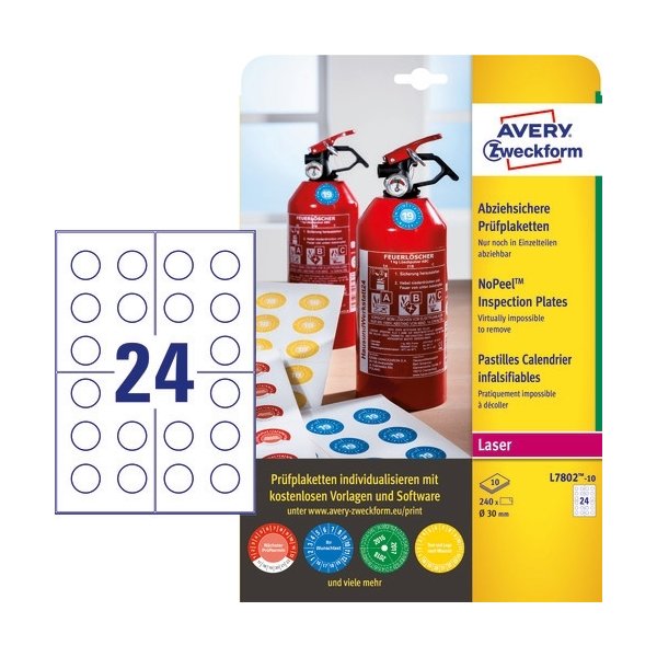 Avery Inspektionsdatoetiketter, NoPeel, Ø30 mm