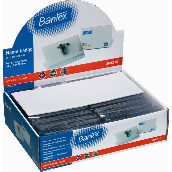 Bantex Navneskilt m. clips/nål | 55x90 mm