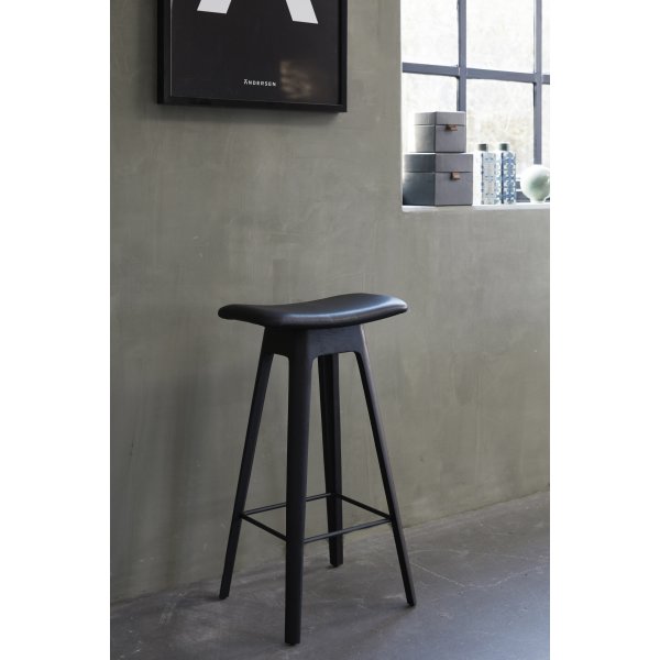 HC1 Barstol, Sort med læder sæde, H 67 cm