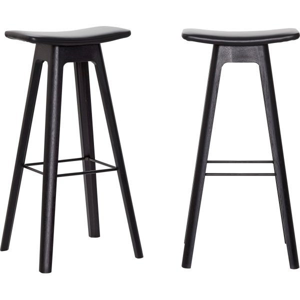 HC1 Barstol, Sort med læder sæde, H 67 cm