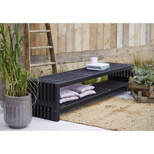 Plus Trallebænk m. hylde, Sort, L 218 cm
