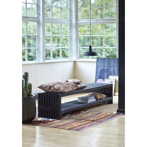 Plus Trallebænk m. hylde, Sort, L 218 cm