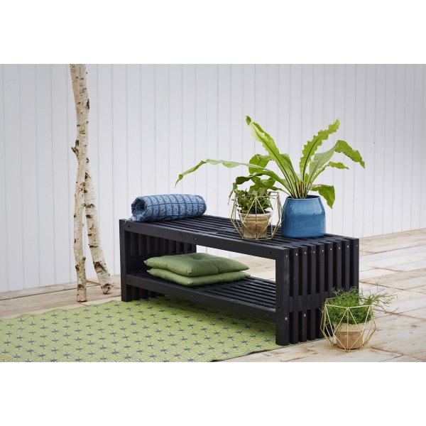 Plus Trallebænk m. hylde, Sort, L 138 cm