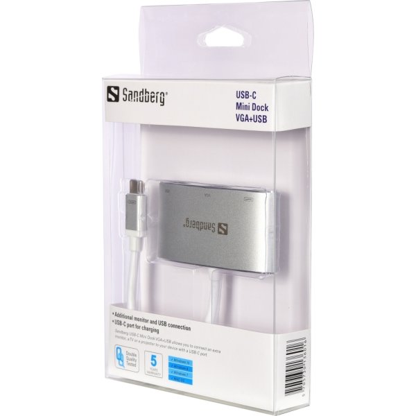 Sandberg USB-C til VGA+USB, hvid