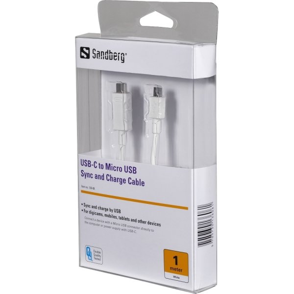 Sandberg USB-C til Micro USB kabel, hvid (1m)
