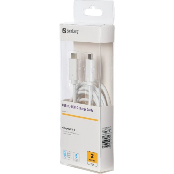 Sandberg USB-C ladekabel, 60W, hvid (2m)
