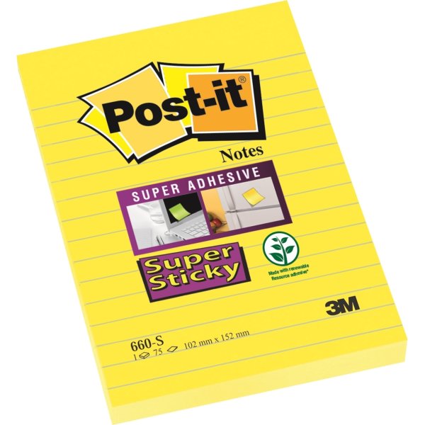 Post-it Super Sticky Notes | 102x152 mm | L | Gul