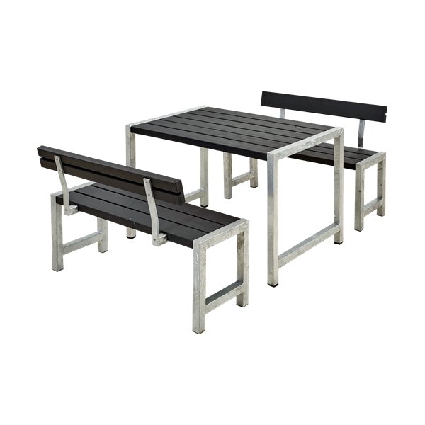 Plus Cafe Plankesæt m/ryglæn, 127 cm, Sort