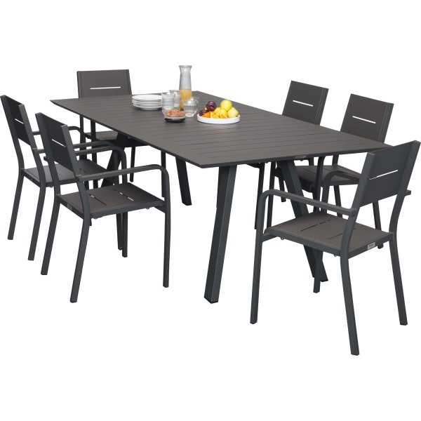 Outdoor Havemøbelsæt i aluminium, 6 pers.