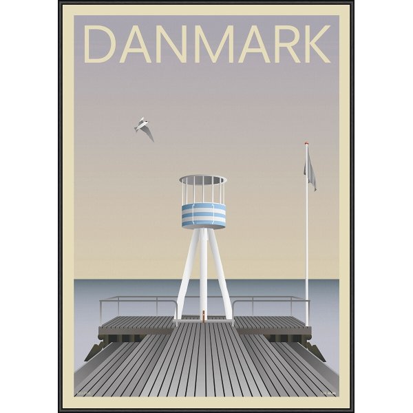 Danmark Bellevue, 50x70 cm, inkl. sort ramme