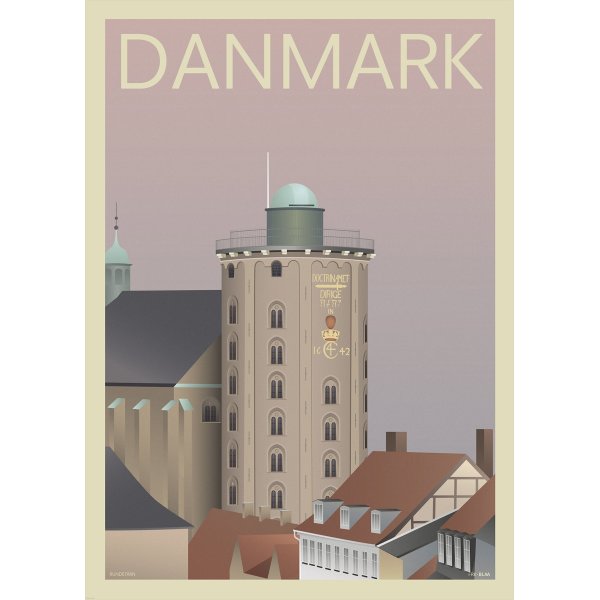 Danmark Rundetårn, 50x70 cm, inkl. sort ramme