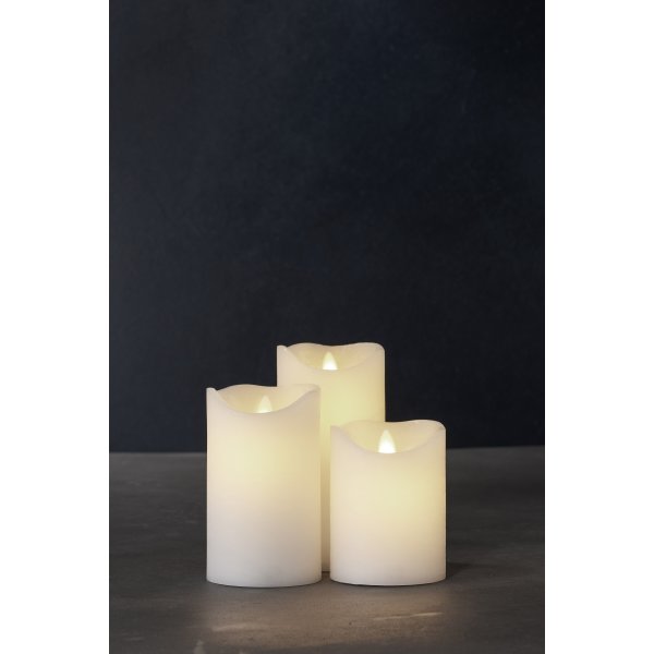 Sara LED vokslys, H10/12,5/15 cm, hvid, 3 stk.