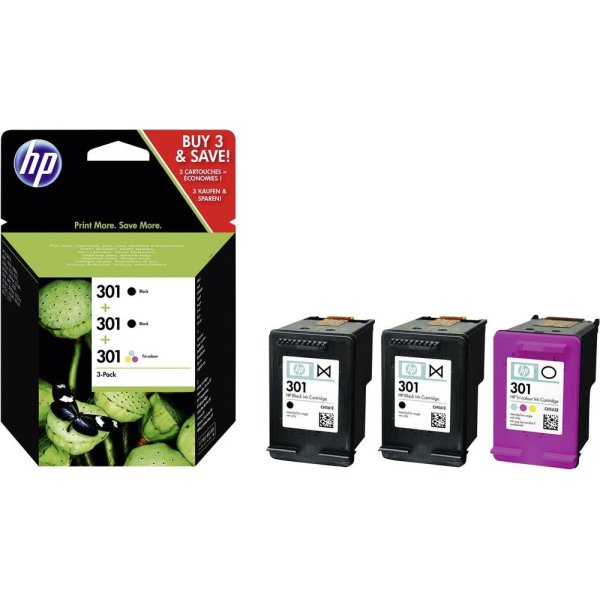 HP No301 blækpatron 2x sort + farve, sampak