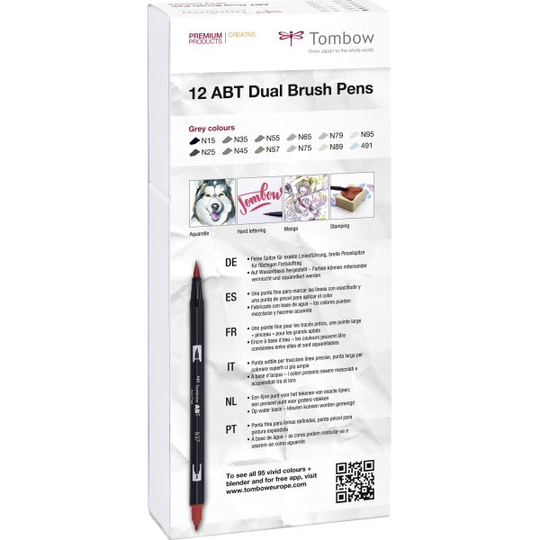 Tombow ABT Dual Pensel/Tousch, grå farver, 12 stk.