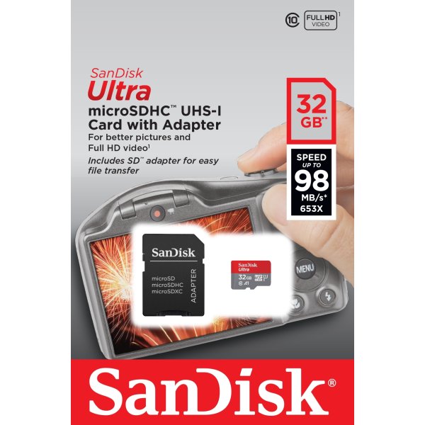 SanDisk Ultra MicroSDHC UHS-I hukom.kort, 32GB
