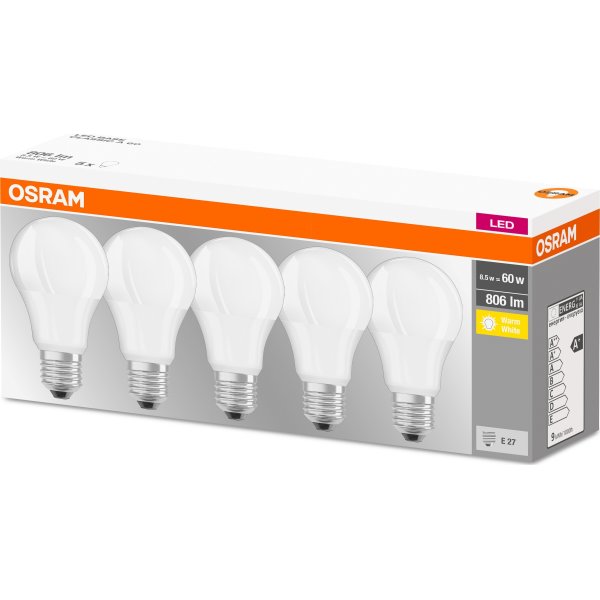 Osram LED Kronepære E27, 8,5W=60W 5-pak
