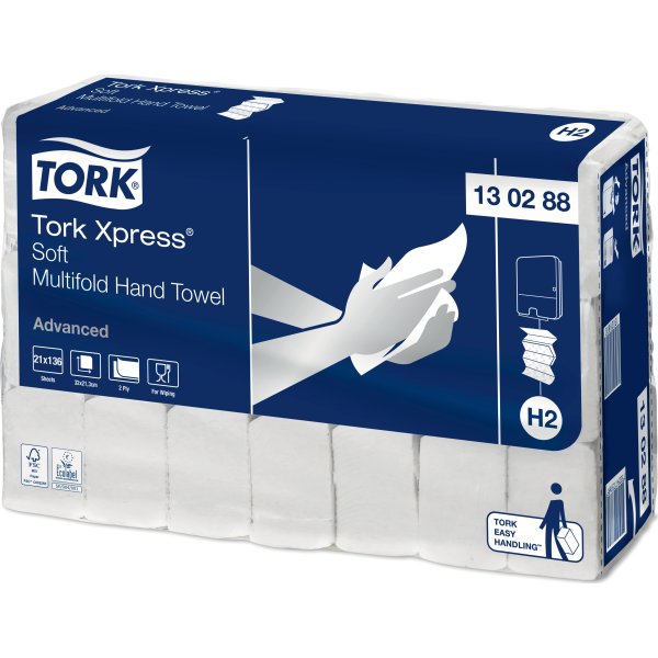 Tork H2 Xpress Advanced Håndklædeark, 4-fold,21 pk