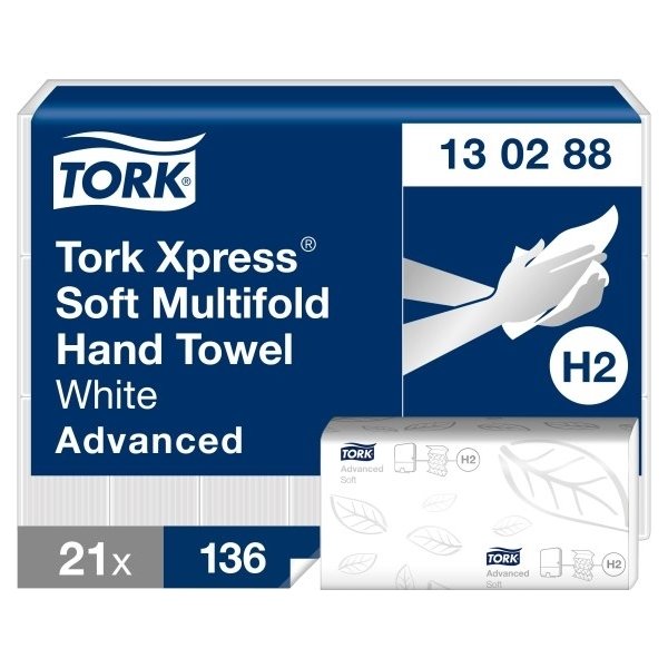 Tork H2 Xpress Advanced Håndklædeark, 4-fold,21 pk