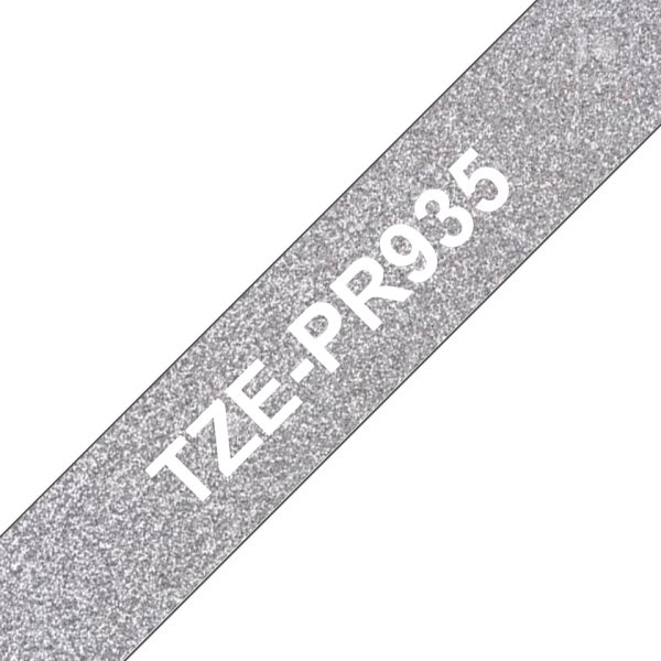 Brother TZe-PR935 labeltape 12mm, hvid på sølv