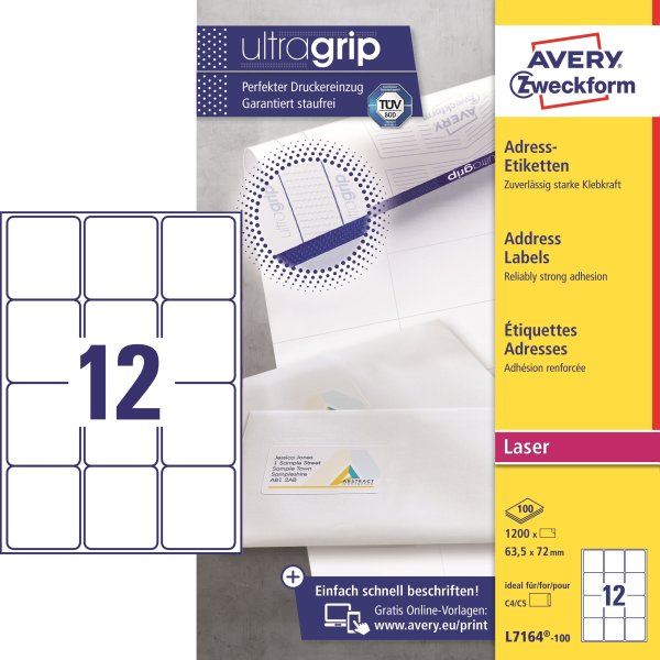 Avery L7164 Etiketter | 63,5x72 mm | 1200 stk.