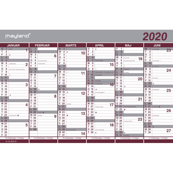 Mayland Dobbelt halvårskalender, 2020 - køb i dag! - Lomax A/S
