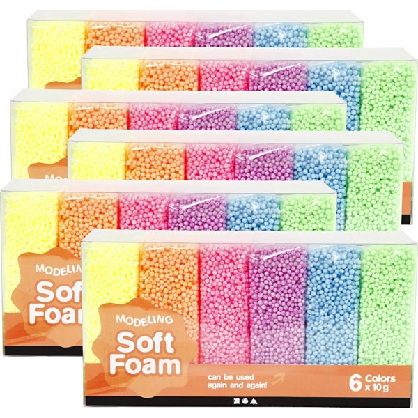 Soft Foam Modellervoks, 6x60 g, ass. farver