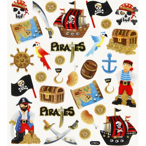 Stickers m. glitterdetaljer, pirater, 1 ark