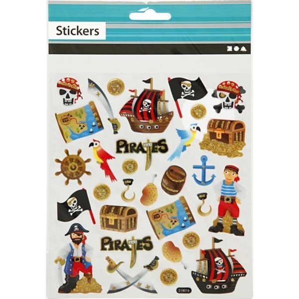 Stickers m. glitterdetaljer, pirater, 1 ark