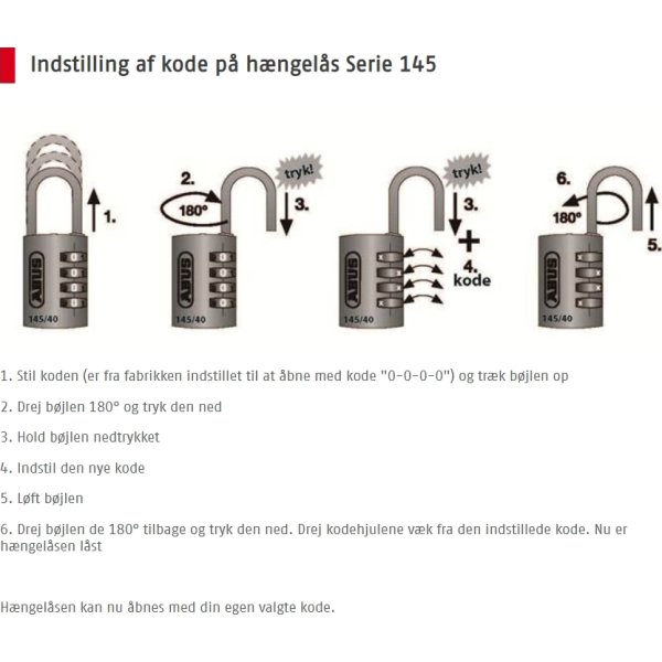 ABUS kodelås 145/30, Rød