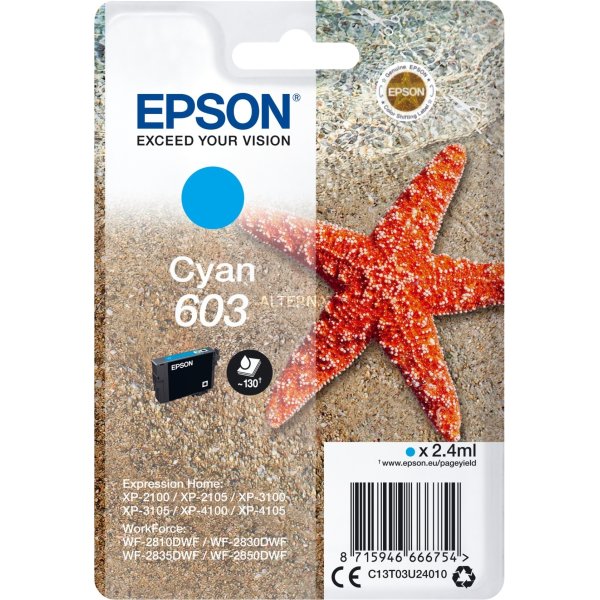 Epson 603 blækpatron, cyan, blister m/alarm