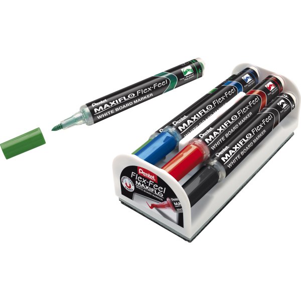 Pentel Maxiflo Flex-Feel Whiteboard Marker, 4 stk