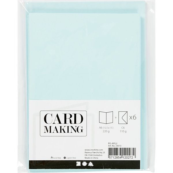 Brevkort og kuverter, 6 sæt, lyseblå
