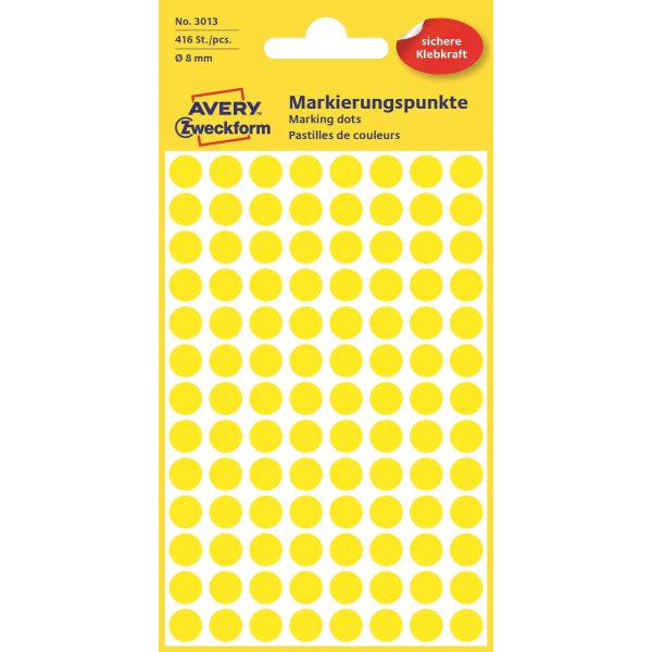 Avery Etiket farvedots | Ø8 mm | Gul | 416 stk.