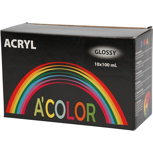A'Color Akrylmaling, 10x100 ml, blank, ass. farver