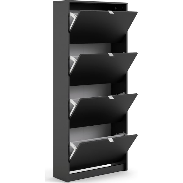 Coreline Skoskab m. 4 klaplåger og 8 rum, sort