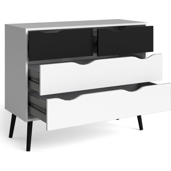 BudgetLine Kommode m. 4 skuffer, hvid/sort