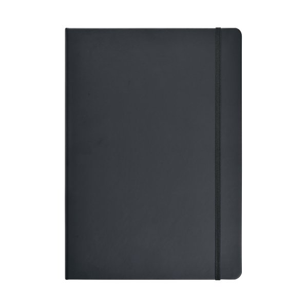 Notesbog A4 ulin. PU-mat. med elastiklukning, sort