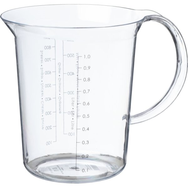 Målekande i klar plast, 1 L