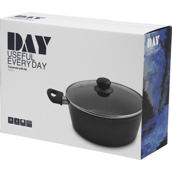 Gryde med låg | Nonstick | Sort | 4,3 L