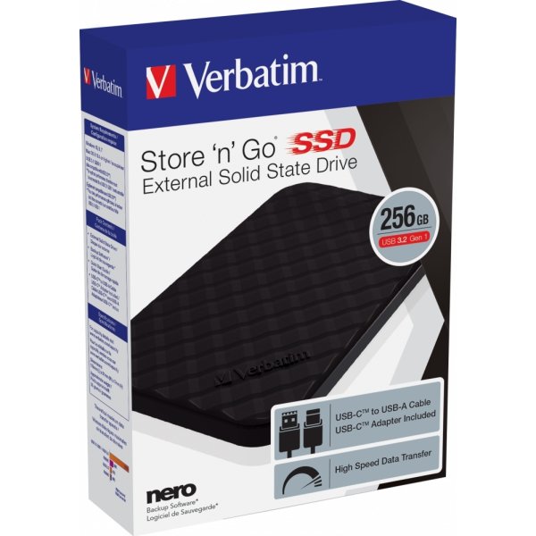 Verbatim Store ‘N’ Go SSD harddisk, 256GB, sort