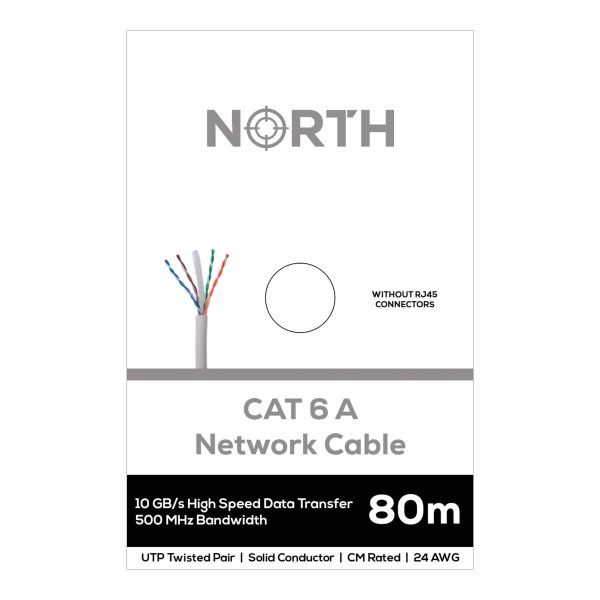 NORTH UTP Cat6A netværkskabel uden stik, 80m, hvid