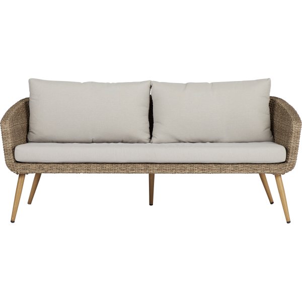 Sofa 3 personer inkl. hynder, Rattan, Natur/Beige