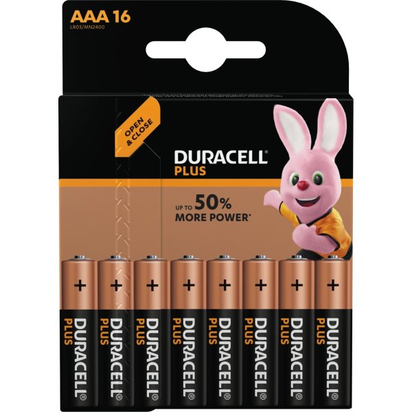 Duracell Plus Power AAA batteripakke, 16 stk.