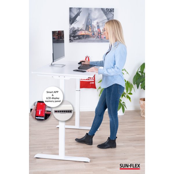 Sun-Flex Elite Hæve/sænkebord, 120x70cm, hvid/hvid