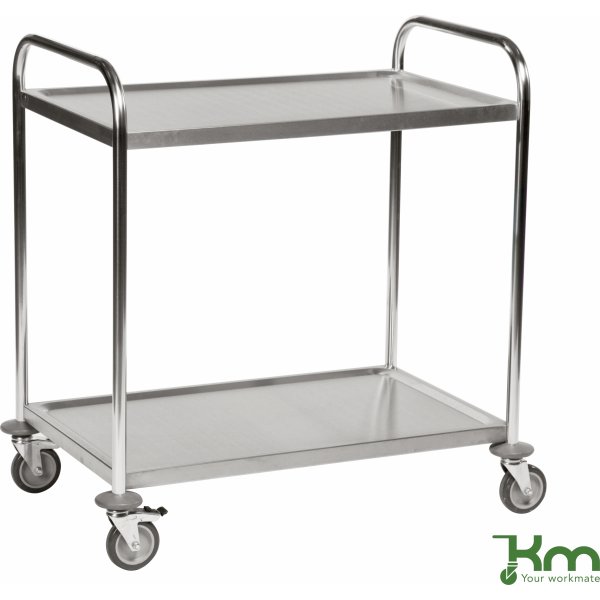 Rustfrit rullebord, 2 hylder, stor