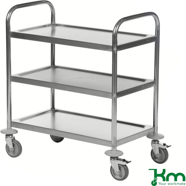 Rustfrit rullebord, 3 hylder, lille