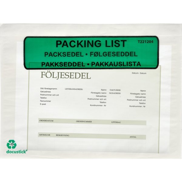 Dokumentlomme, 4 sprog, C6, Papir, 1000 stk.