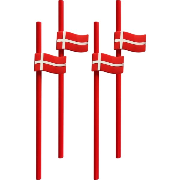 Sugerør m/flag | PP | Rød | Flergangsbrug | 4 stk